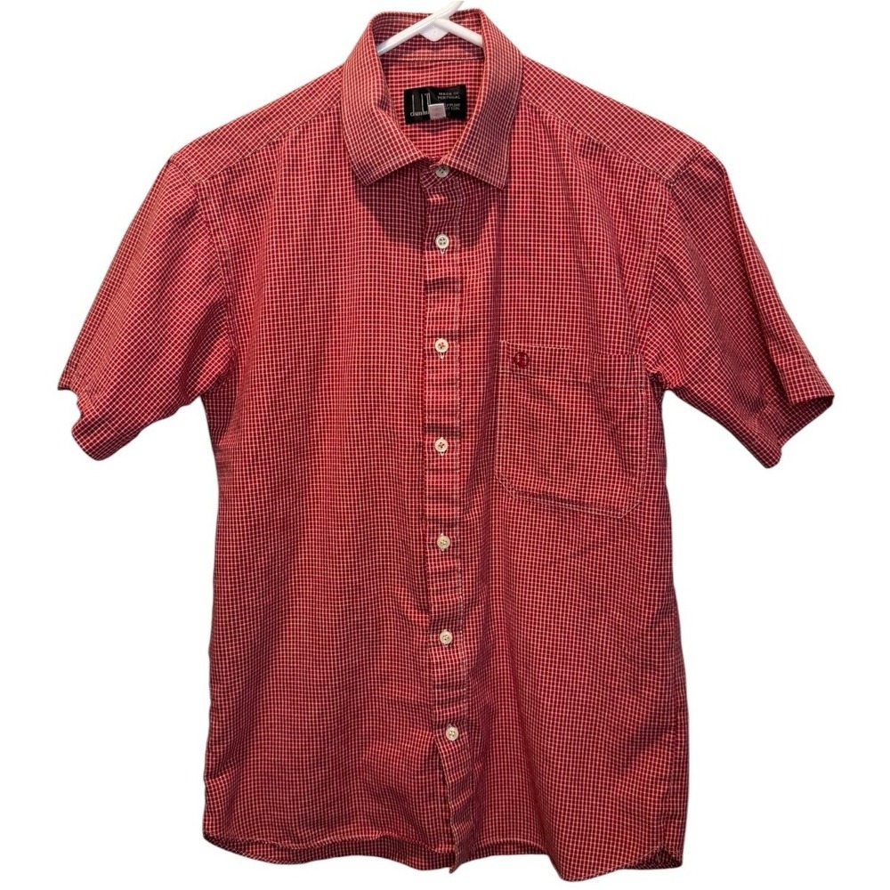 Dunhill Mens Red Check Short Sleeve Button Down Shirt 15.5 32-33 Classic